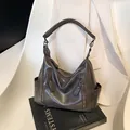 Fashionable large capacity dark grey hobo tote bag with double front zippers for women - Brown