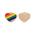Heart-shaped alloy charm with colorful rainbow enamel stripes for DIY jewelry making - Diagonal Striped Rainbow Heart / 10 Pieces Pack / Colorful