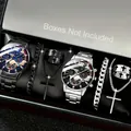 Set orologio uomo business con collana, anello e bracciale in tonalità nera e argento - Collezione 3 Pezzi Stile Joker Traforato