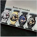 Set orologio al quarzo da uomo business con cinturino in acciaio e vetro blu - Collezione Geneva 4 Pezzi
