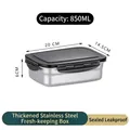 Boîte alimentaire 850ml en acier inoxydable 304 avec couvercle hermétique et dimensions - Conteneur Rectangulaire / 850ml (20x14.5x6cm)