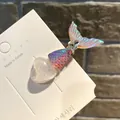 Cute colorful mermaid tail hair clip with glitter heart and crystal on white display card - Ice Heart Rhinestone Mermaid Tail / Pink