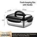 1800ml roestvrijstalen lunchbox met handig handvat en luchtdicht lekvrij deksel - 1800ml Vershoudbak met Handvat / Roestvrij staal kleur (Zwart deksel)