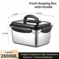 2800ml RVS lunchbox met handvat en lekvrij luchtdicht deksel ontwerp - 2800ml Vershoudbak met Handvat / Roestvrij staal kleur (Zwart deksel)