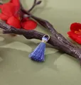 Mini 2cm blue silk tassel pendant with gold ring loop for DIY bohemian jewelry crafts - Lake Blue