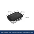 Draagbare 304 roestvrijstalen lunchbox met 2 compartimenten en luchtdicht deksel 19x14x6,8cm - 850ml 2-Vaks Vershoudbak met Plat Deksel / Roestvrij staal kleur (Zwart deksel)