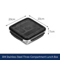Vierkante 304 roestvrijstalen vershoudbox met 3 compartimenten afmeting 20x20x7cm - 1200ml 3-Vaks Vershoudbak met Hoog Deksel / Roestvrij staal kleur (Zwart deksel)