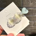 Irisierende Muschel und Herz Haarklammer für Mädchen, süße Meerjungfrau Entenschnabelclip - Doppelmuschel Eis Herz / Blau