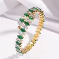 Elegant gold plated stainless steel spring bangle with green and white marquis zircons - Marquise Cut Bangle / Gold-Emerald Green(TT0005)