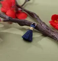 2cm navy blue mini tassel pendant with gold ring and wire wrap for DIY jewelry - Navy Blue