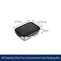 Professionele 304 roestvrijstalen lunchbox met twee compartimenten, zwart, 17x12,5x6cm - 550ml 2-Vaks Vershoudbak met Plat Deksel / Roestvrij staal kleur (Zwart deksel)