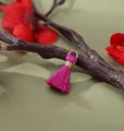 2cm mini magenta rayon tassel pendant with gold wire and jump ring for DIY jewelry - Rose Red