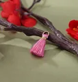 Mini pink rayon tassel pendant with gold loop for DIY jewelry making, 2cm - Light Rose