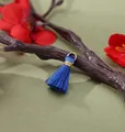Mini royal blue rayon tassel pendant with gold waist band for DIY jewelry - Sapphire Blue