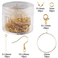 Gold jewelry findings kit with lobster clasps, jump rings and earring hooks in box. - Boxed 7 (Gold Mixed Findings Box) / 9x6mm/25mm Sizes Etc