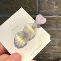 Niedliche Haarspange im Meerjungfrauen-Stil mit Muschel und Herz für Mädchen in Rosa - Doppelmuschel Eis Herz / Lila