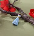 Mini light blue rayon tassel pendant with gold wire loop for DIY jewelry making 2cm - Sky Blue