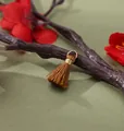 2cm mini brown rayon tassel pendant with gold wire band for DIY jewelry making - Coffee