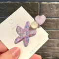Haarspange mit rosa Seestern, glitzerndem Herz und Perle im süßen Ozean-Design - Eis Herz Seestern / Lila