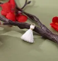 Handmade 2cm mini white rayon tassel pendant with elegant gold loop for DIY jewelry projects - Off-White