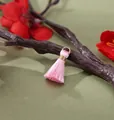 Exquisite 2cm mini pink silk tassel pendant with gold metal ring for DIY jewelry making - Light Pink
