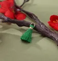 2cm mini emerald green rayon tassel pendant with gold jump ring for DIY jewelry making - Green