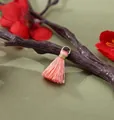 2cm mini pink silk tassel pendant with gold ring for DIY bohemian jewelry making - Deep Ivory Pink