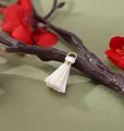 Mini 2cm white tassel pendant with gold wire and metal ring for DIY jewelry making crafts - Off White