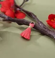 Handmade mini 2cm red silk tassel pendant with gold wire wrap for DIY jewelry crafts - Hot Pink