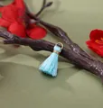 Light blue mini silk tassel charm with golden ring for DIY bohemian jewelry making - Light Green