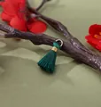 Mini dark green rayon tassel pendant with gold ring for DIY jewelry making - Dark Green