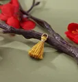 Mini golden artificial silk tassel pendant with metal ring for DIY jewelry making 2cm - Dark Mustard Yellow