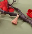 Peach rayon mini tassel pendant with gold wire and loop for bohemian DIY jewelry - Beige Red