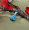 Mini 2cm light blue rayon tassel pendant with gold waist band for Bohemian DIY jewelry - Peacock Blue