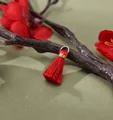 Mini 2cm red silk tassel pendant with golden metal ring for DIY bohemian jewelry making - Red