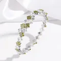 Elegant titanium steel open spring bracelet with green and white square cut zircons. - Olive Green