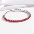 Elegant elastic silver bracelet featuring a continuous row of ruby-red zircons - Red Round Zirconia Style (TT0245)