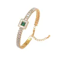 Elegant gold-plated titanium steel bracelet with emerald green zircon and square shell inlay - Emerald Zirconia Heart MOP Bracelet (TT0358)