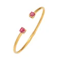 Minimalist gold-tone stainless steel open cuff bracelet with two round pink zircons. - Red Style (TT0409)