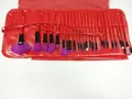 24pcs professional makeup brush set with vibrant purple bristles and red storage pouch - Makeup Brush Collection (c10-2) / Red