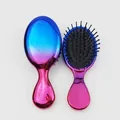 Minicepillo de pelo degradado con cerdas de masaje desenredantes en acabado rosa y azul - Estilo Galvanizado de Dos Tonos / Azul/Rosa