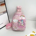 Adorable pink cartoon unicorn chest bag for kids with adjustable shoulder strap - Style 3 (Light Pink Unicorn) / One Size