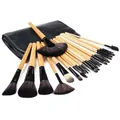 Professional 24pcs makeup brush set with natural wooden handles and black travel pouch - Makeup Brush Collection (c10-2) / Natural Wood Color