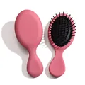 Cepillo de pelo ovalado rosa mate con cerdas negras y diseño de airbag de masaje - Estilo de Pin Grueso / Fucsia