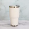 White 30oz stainless steel insulated car tumbler with clear lid for cold and hot drinks. - 30oz / White