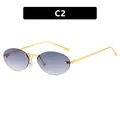 Vintage oval rimless sunglasses featuring blue gradient lenses and sleek gold metal temples - Oval Rimless Style (C2) / Gradient Grey