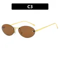 Vintage oval rimless sunglasses featuring brown tinted lenses and elegant gold metal frame - Oval Rimless Style (C3) / Transparent Tea