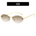 Oval rimless sunglasses with gold frame and brown gradient lenses with rivet detail - Oval Rimless Style (C4) / Gradient Tea