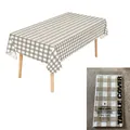 Beige checkered disposable plastic tablecloth for rectangular party tables, 137x274cm size - 54*108inch / Tan Plaid