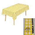 Yellow checkered disposable plastic tablecloth 137x274cm, shown in retail packaging. - 54*108inch / Yellow Plaid